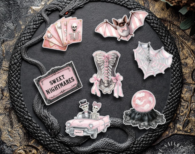 Gothic, Goth Halloween Sticker Set, Bat, Pumpkin, Snake, Skull Fantasy Stickers