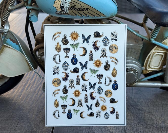 Victorian Celestial Water Nail Stickers, Water-Slide Decals, Astrology Nail Art Stickers, Moon, Sun