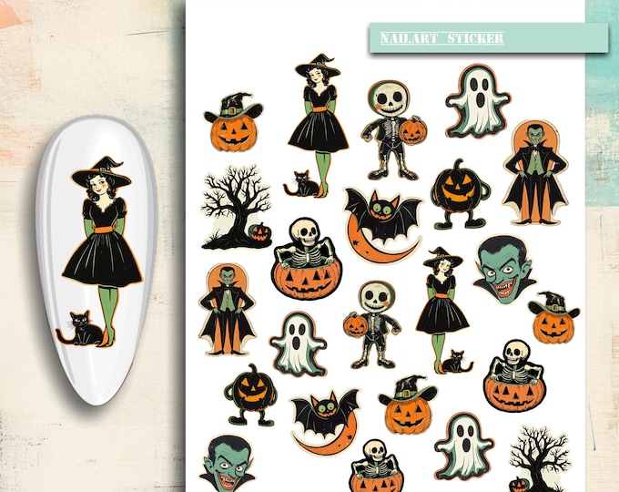 Nail Stickers / Halloween / Retro Halloween / Water Nail Decals / Vintage Nail Design / Nail Art