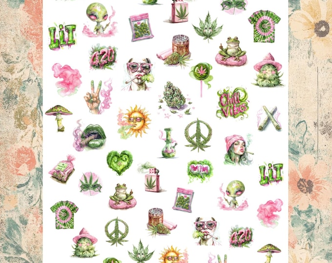 XL Nail Stickers / Nail Decals / Cannabis Leaf / Stoner Marijuana Stoner Girl Smoke