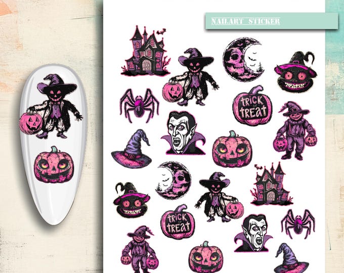 Nail Stickers / Halloween Nail Stickers / Retro Halloween Stickers / Water Nail Decals / Nail Art Halloween Nail Design