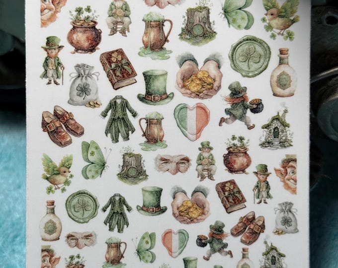 St. Patrick's Day Watercolor Nail Art Water Slide Stickers for Nails, Leprechaun, Shamrock, Rainbow