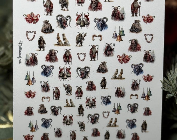 Krampus, Krampus nail stickers, Krampus nails, spooky nail art, waterslide decals, nail stickers, Christmas Krampus