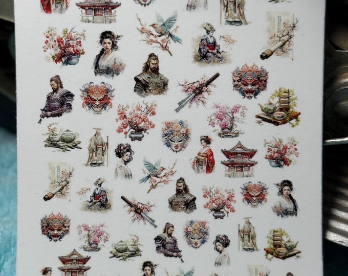 Antique Japanese Water Slide Nail Stickers, Nail Art Stickers Cherry Blossom, Japanese Geisha, Samurai, Cherry Blossoms