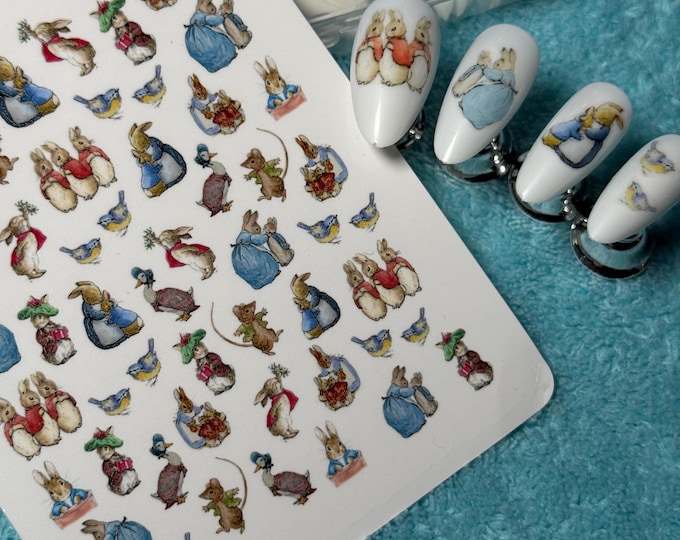 Waterslide nail stickers - Nail art Rabbit - rabbits, rabbit family, Mrs. Goose
