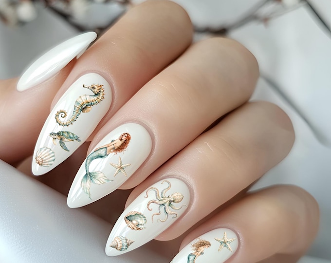 Mermaid - Waterslide Nail Stickers - Sea Creatures, Starfish, Mermaid, Seahorse, Shell, Octopus
