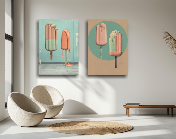 Poster - Vintage 50s - Ice Cream - Popsicle - Retro look on linen, ice cream colors