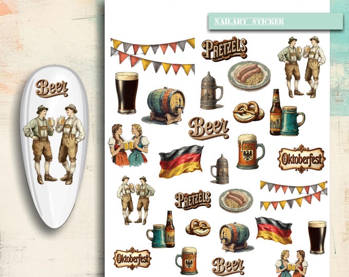 Oktoberfest nail stickers / Water-based nail decals / Beer lovers, beer festival, beer garden