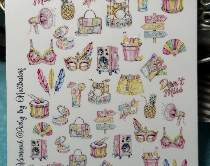 Carnival Party Nail Art Water Slide Stickers for Nails, Nail Stickers Rio Festival, Samba