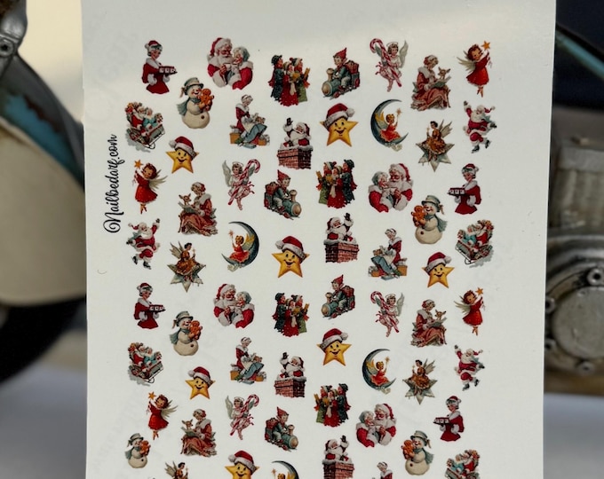 Nail Stickers, Vintage Mid-Century Modern Christmas, Water Slide Decal, Retro Christmas 1950s-1960s