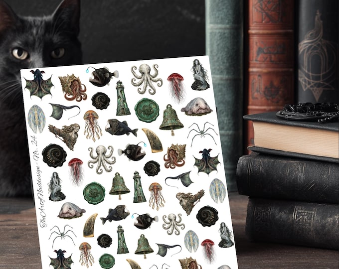 Mysterious Aquatic Creatures Water-Slide Decal Stickers | Nails | Nail Art | Gothic Deep-Sea Creatures