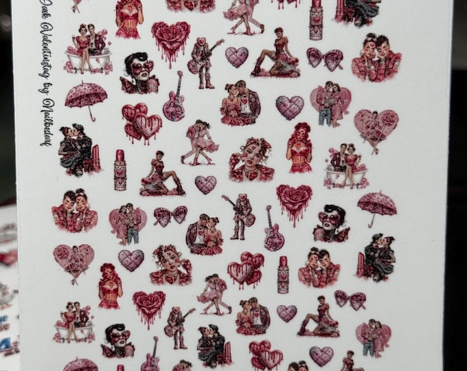 2D Water Nail Stickers Toxic Love, Nail Stickers, Nail Art Valentine's Day, Romance, Rock