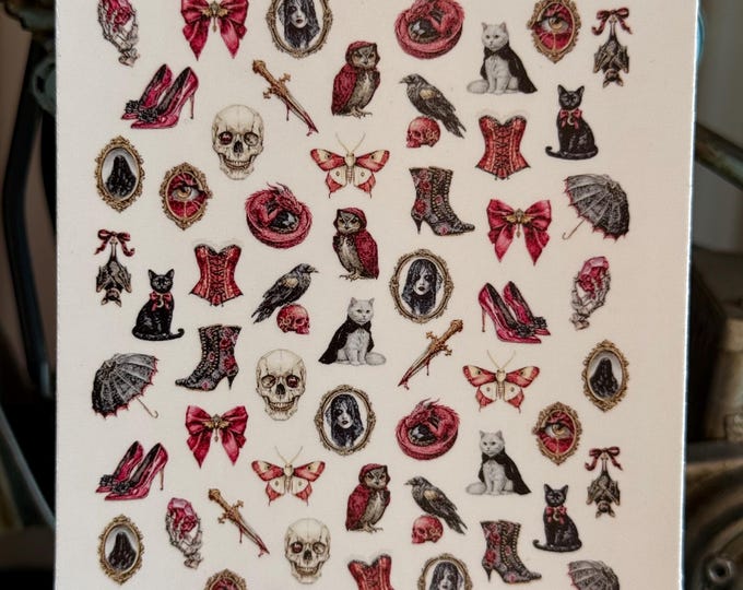 2D Water Nail Stickers Gothic, Stickers for Nails, Nail Art Red Black Elements