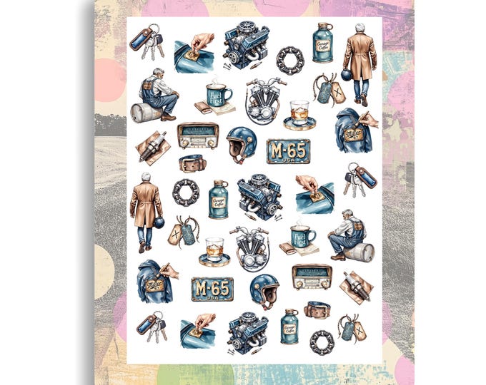 Nail Water Decal Workshop - Motorcycle Oil - Motorcycle Key - Waterslide Nail Art - Motorcycle Tank, Spark Plug