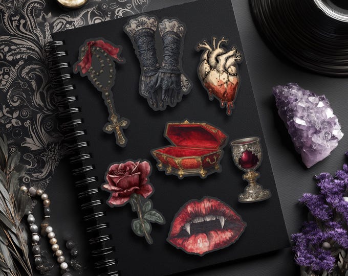 Vampire Sticker Set, Undead Creatures Stickers, Vampire Stickers, Bloodsucker Fantasy Stickers, Fangs - Matte/Glossy