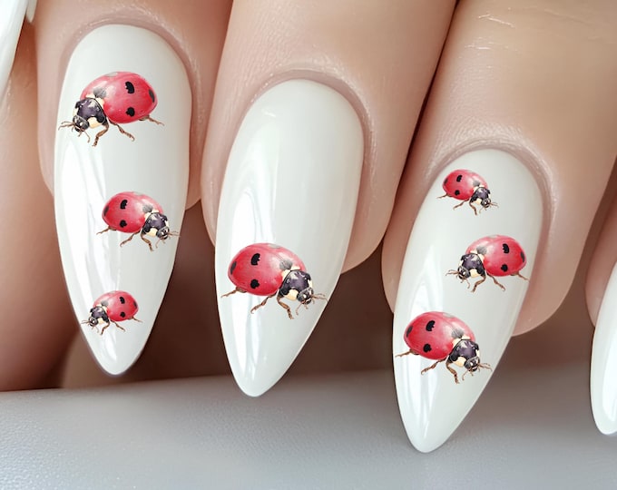 Ladybug Water Nail Stickers, Water Slide Stickers for Nails, Side-Mounted Ladybug Nail Stickers, Lucky Charm