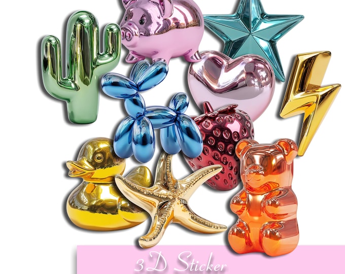 3D Stickers Chrome, Holographic, Metallic, Y2k Girly Stickers