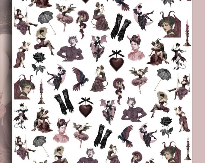 Burlesque pin-up water nail stickers, water slide stickers for nails, nail stickers featuring scantily clad women, corsets, and stockings