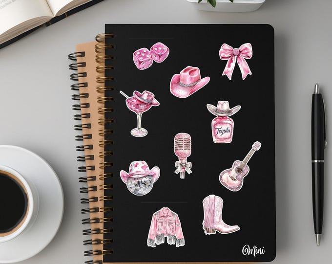 Mini/medium vinyl sticker set, waterproof self-adhesive stickers, country cowgirl western party