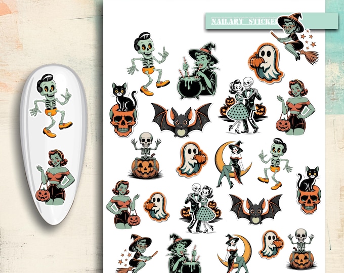 Nail Stickers / Halloween Nail Stickers / Retro Halloween Stickers / Water Nail Decals / Nail Art Halloween Nail Design