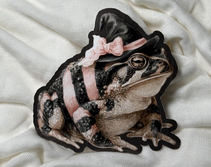 Toad Stickers - Black and Pink Striped Toad - Halloween Toad - Halloween Stickers - Gothic - Pink Bow