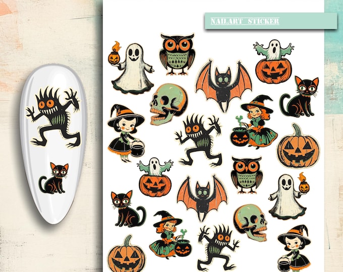 Nail Stickers / Halloween Nail Stickers / Retro Halloween Stickers / Water Nail Decals / Nail Art Halloween Nail Design