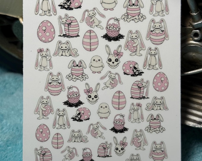 Spooky Easter Water Nail Stickers, Water Slide Stickers for Nails, Nail Art Stickers Easter Bunny, Pastel Goth Eggs and Bunnies