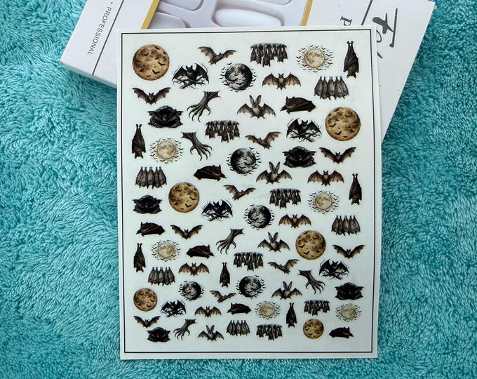 Halloween nail stickers, bat nail art, vampire bat nail art, water-slide decals stickers