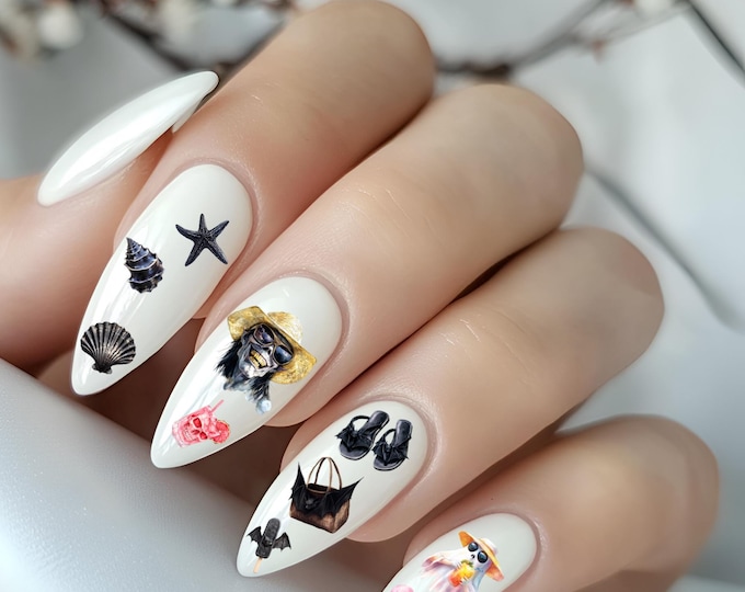 Nagel Wasser Aufkleber, Gruselig Strand Pool, Sommer, Urlaub, Wassernagel Abziehbild, Nagel Wasserschiebefolie Abziehbild