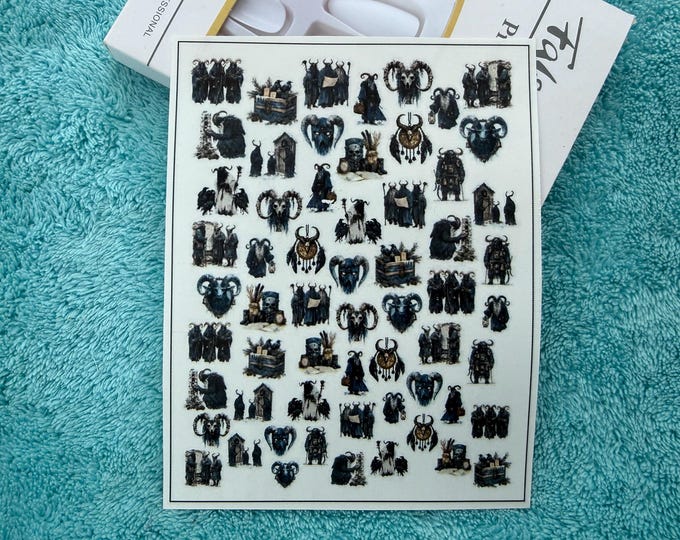 Krampus Nail Stickers, Dark Fantasy Nails, Gothic Krampus Nail Art, Water-Slide Decals