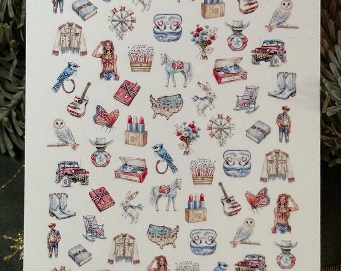 2D water nail stickers 4th July, stickers for nails, nail art Western USA, Independence Day, cowgirl