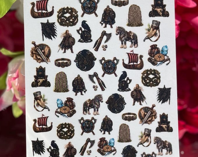 Nail Decals (Water-Slide) – Nordic Vikings, Warriors Male & Female, Shield Nail Art