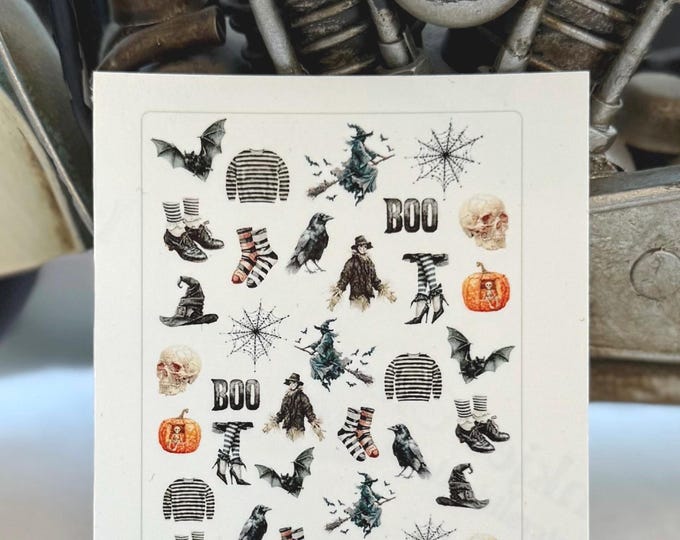 Halloween Gothic Nail Stickers, Water-Based Nail Decals, Black Nail Art