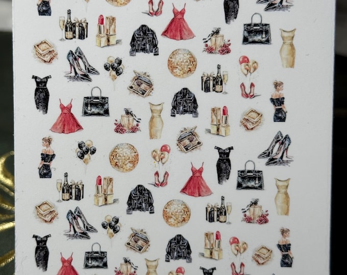 2D Nail Stickers Party, Party Girl, Glamour Decal Nails Waterslide Nail Art Stickers