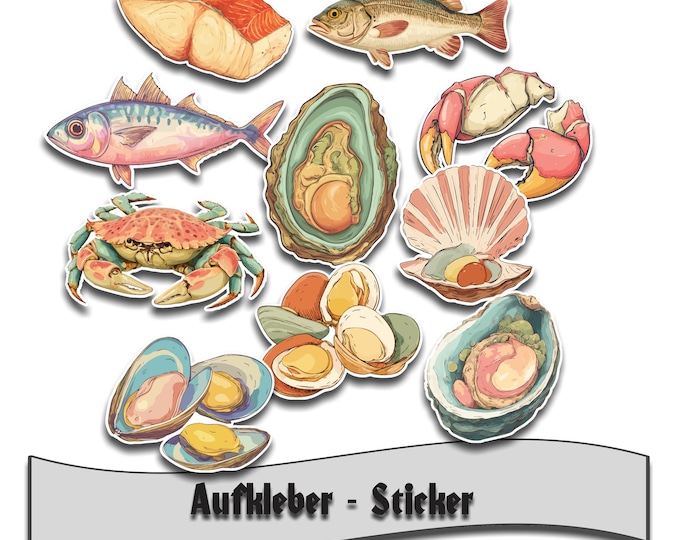 Sticker Set | Vinyl Stickers | Waterproof Stickers | Laptop Stickers, Seafood, Sea Creatures