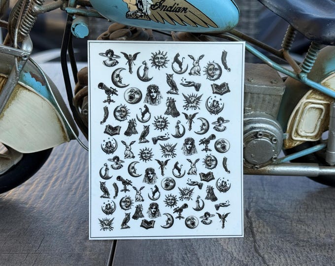 Heavenly vintage water slide nail stickers, Victorian nail stickers, astrology, vintage moon face