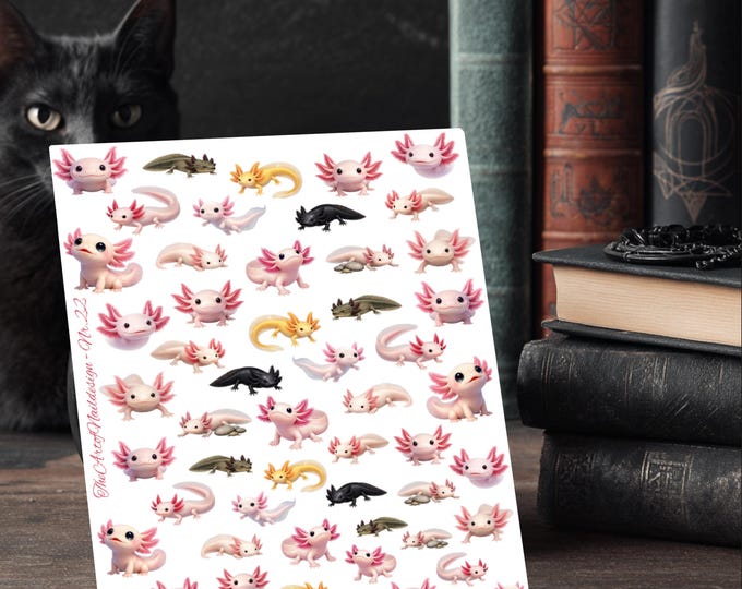 Cute Amphibian Water-Slide Decal Stickers | Nails | Nail Art | Salamander, Axolotl