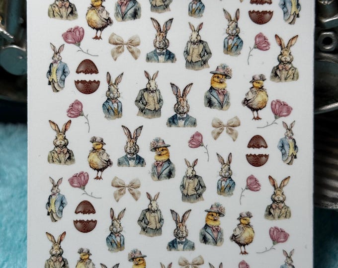 Vintage Easter nail art waterslide stickers for nails, antique Easter nail stickers, Easter bunny
