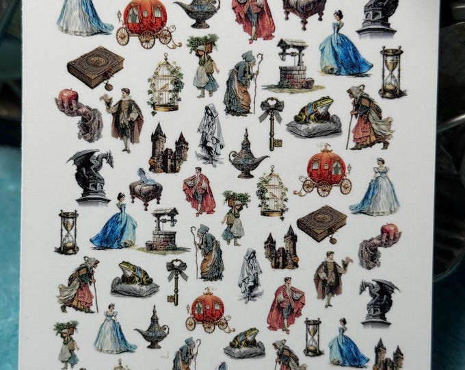 Vintage fairytale nail art waterslide stickers for nails, princess and prince nail stickers