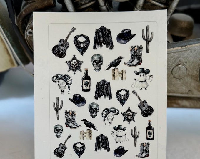 Halloween Western Sticker, Water Nail Decal Nail Art Black