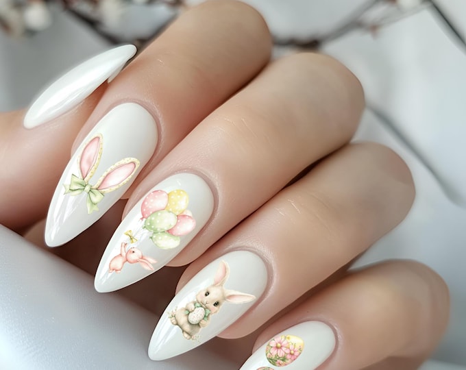 Spring nail stickers, Easter nail art, waterslide decals, springtime flowers, bouquets, animals