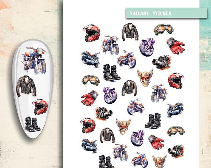 Nail Stickers / Motorcycle / Motorcycle Helmet, Motorcycle Boots, Biker Boots / Nail Art