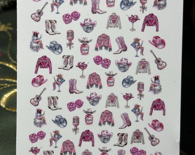 Western Party - Waterslide Nail Decals - Cowgirl, Disco, Country Style, Wild West