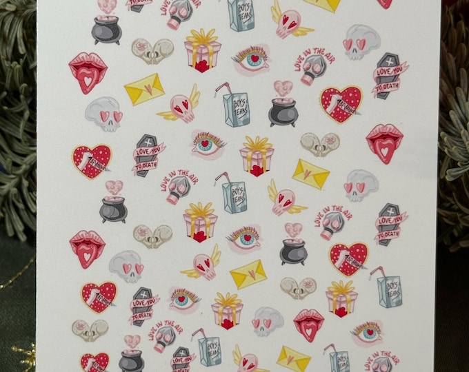 2D Water Nail Stickers, Spooky Valentine's Day, Nail Stickers, Horror Love Nail Art