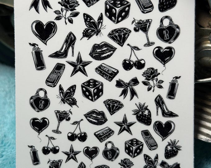 Dark Aesthetic Nail Stickers - Nail Stickers - Water Slide Stickers - Nail Art - Water Slide Nail Stickers - Black - Cube Strawberry