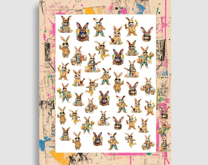 Hippie Bunny - Waterslide Nail Stickers - Flower Power Bunny