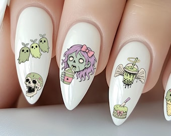 Matcha Coffee Nail Stickers, Water Slide Nail Art Stickers for Nails, Green Tea, Trendy Drink, Matcha Lattes