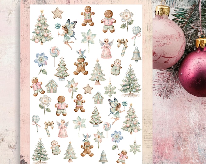 Sweet Christmas nail stickers | Water-slide nail art | Merry Christmas nail art | Candy cane, gingerbread figure