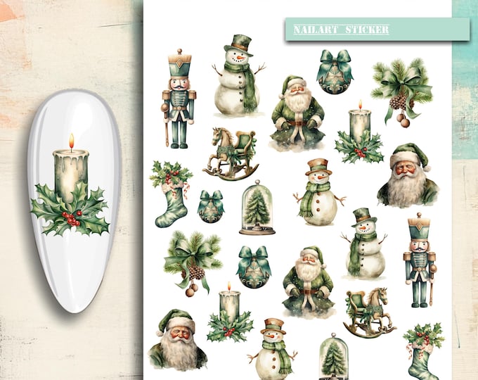 Christmas Nail Stickers / Christmas Stickers / Water-based Nail Decals / Nail Art / Green