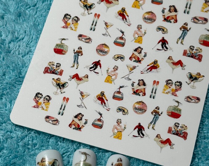 Nail stickers, vintage retro Christmas, waterslide decals, nail stickers, winter holidays, Christmas nails, nail tattoos